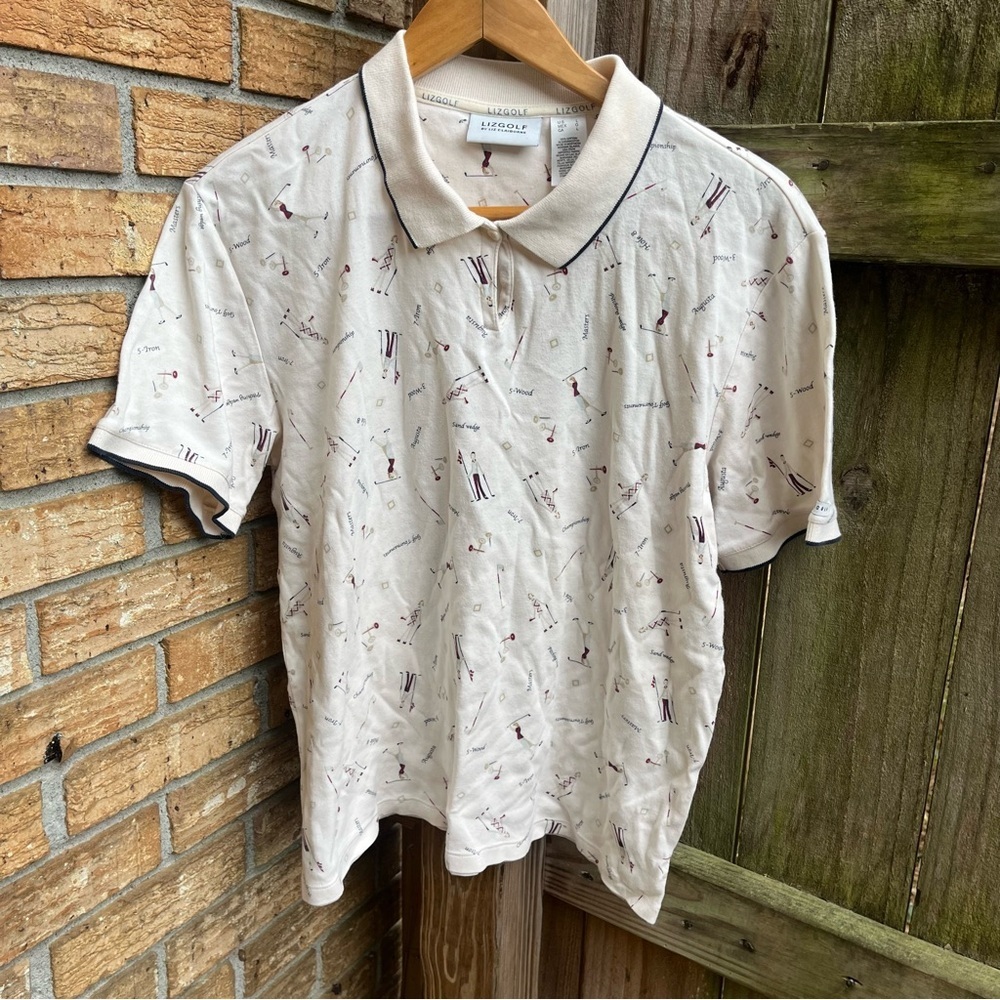 Vintage Cream Polo Shirt with Golf Lady Pattern